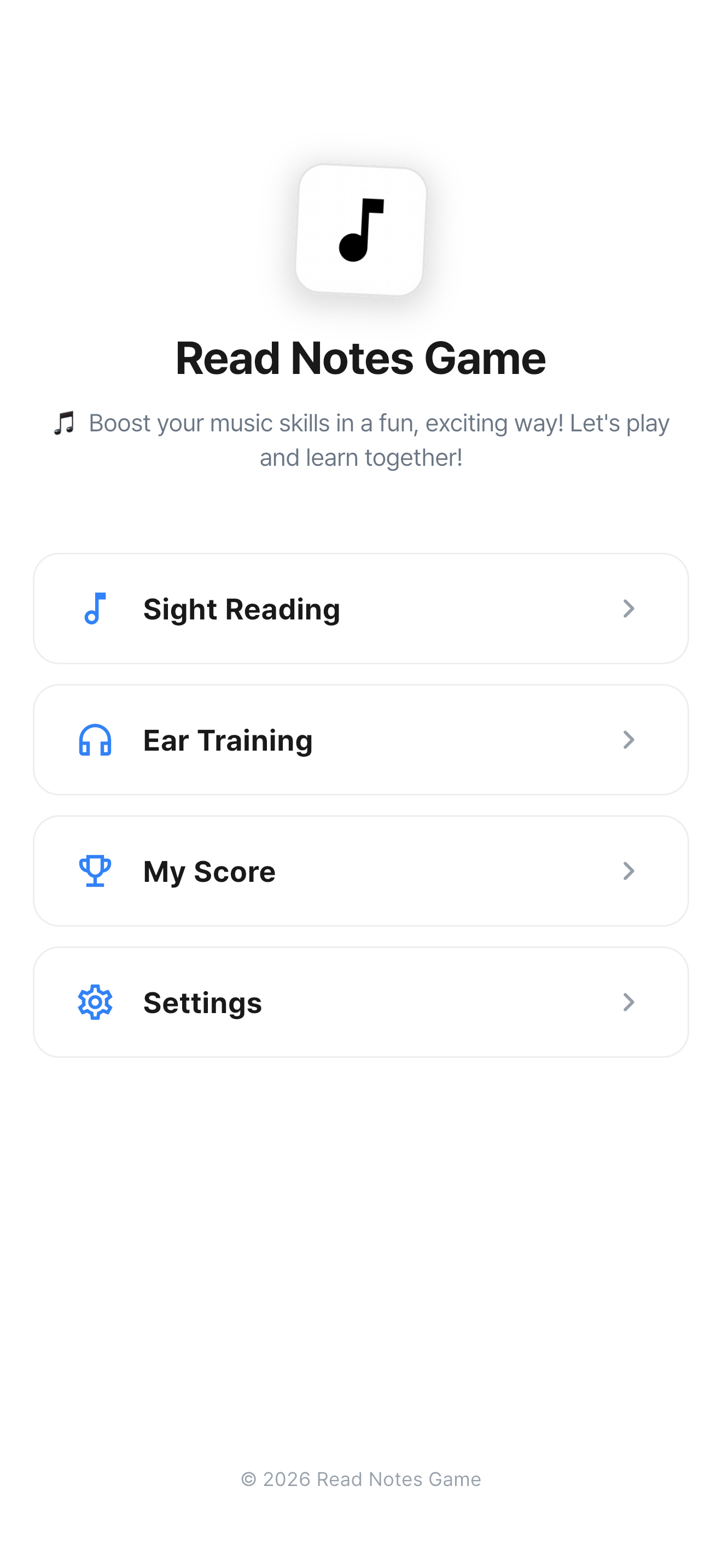 Read Notes Game main screen