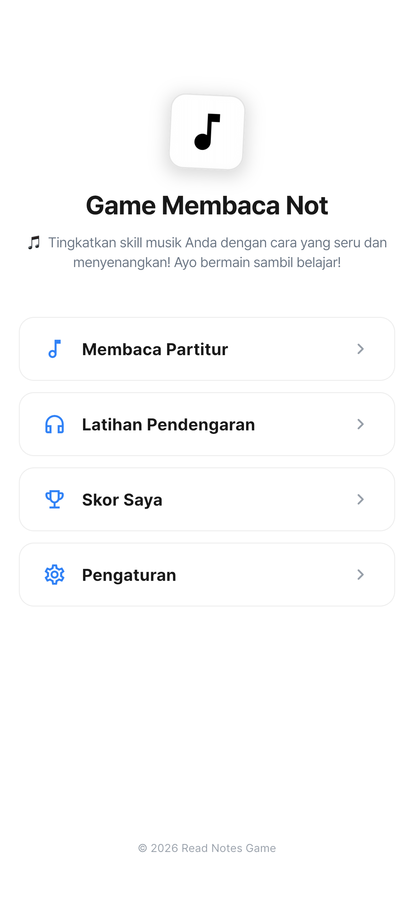 Layar utama Permainan Membaca Not