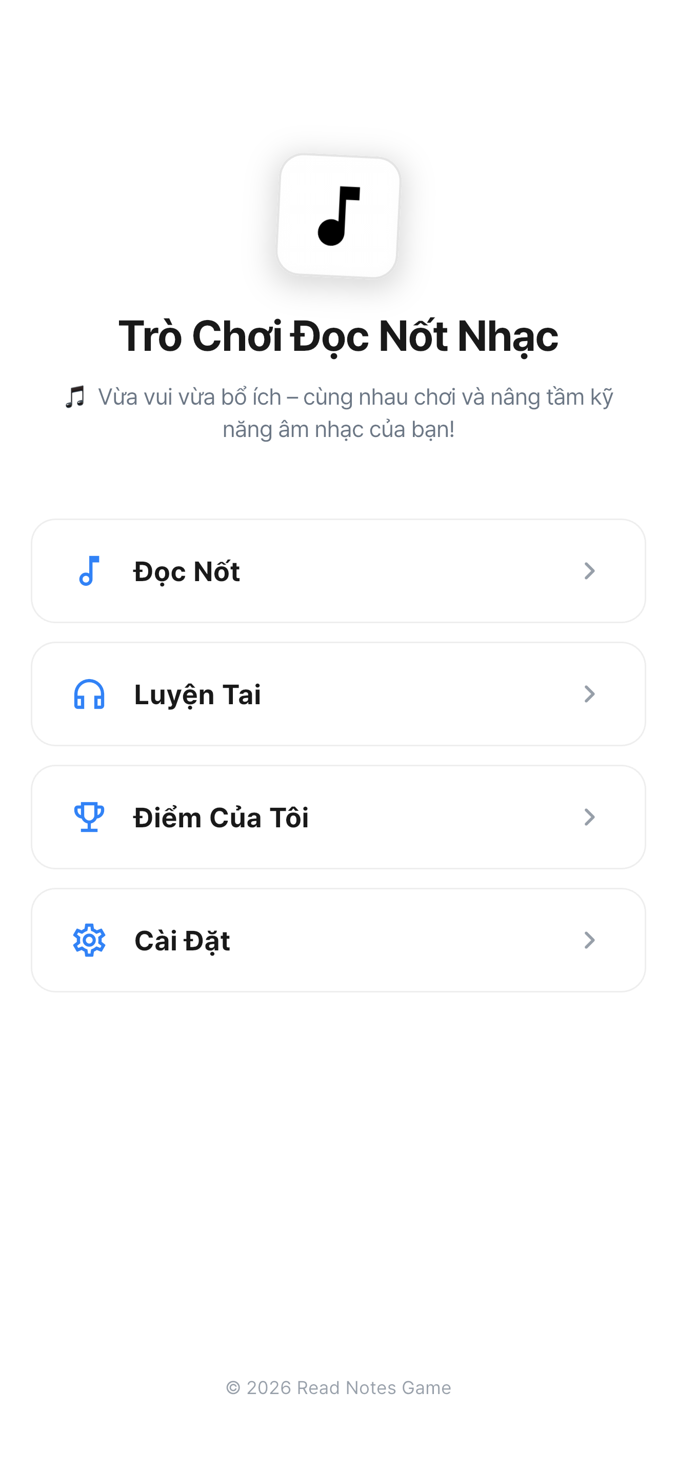Màn hình chính Trò Chơi Đọc Nốt Nhạc