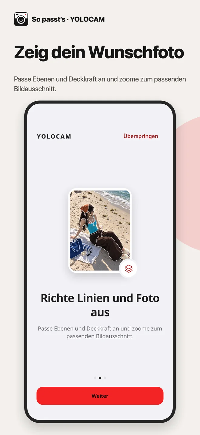YOLOCAM · Richte Linien und Foto aus