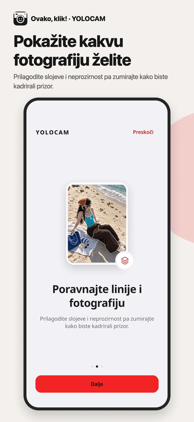 YOLOCAM · Poravnajte linije i fotografiju